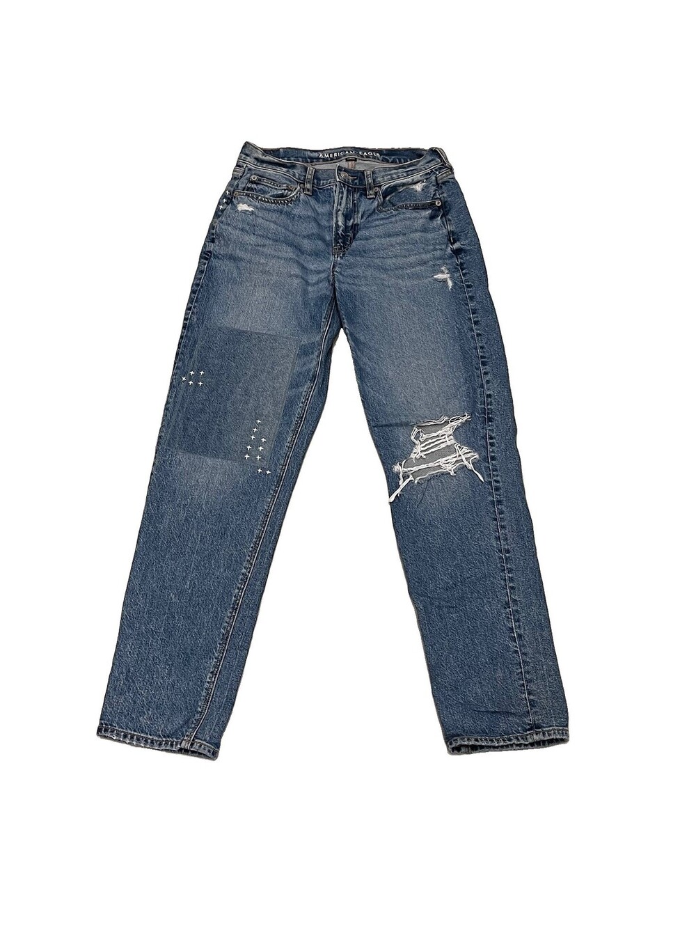 American Eagle 90s Straight Jeans Size 4 Distressed Ripped Medium Wash Y2K - Picture 2 of 9